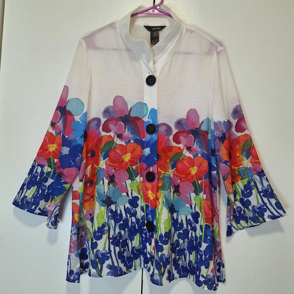 Ali Miles Medium Floral Wearable Art to Wear Shirt Top Artsy
